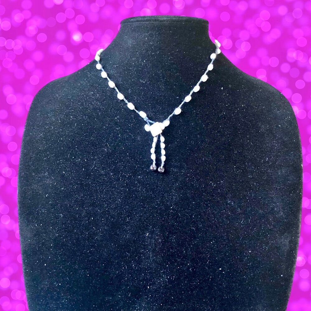 Hand Crafted Crochet Necklace with Shell Beads Vintage Button Lariat
